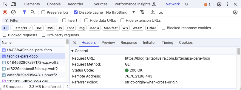 Image shows the Network tab on Google Chrome showing that page was redirected to the correct URL and had 200 status code responses.